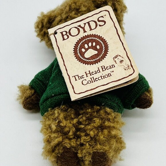 Boyds Mini Messenger Bear Be Happy Tan Plush Message Green Shirt 3.5 Inch - Picture 3 of 5